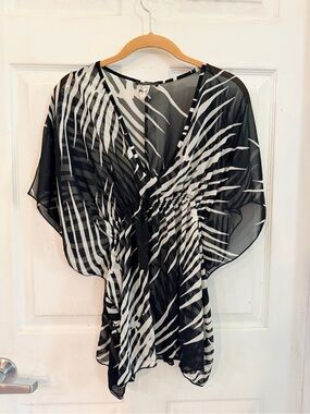 Unk Black and White Sheer Zebra-Print Swim Coverup